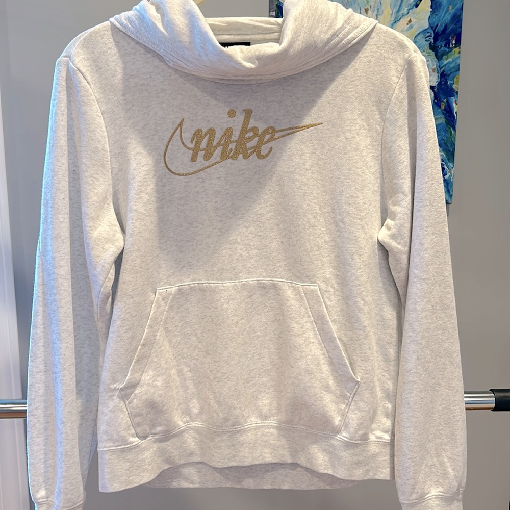 Nike Women's Cream Cowl Neck Sweater with Gold Logo